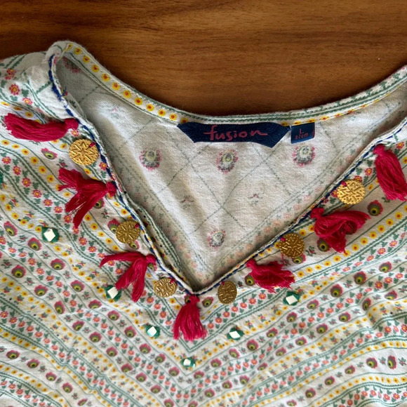 Fusion Cream V-Neck Fit & Flare Dress size Large - Picture 6 of 6